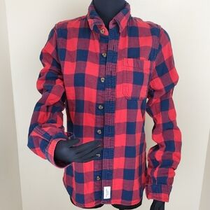Abercrombie & Fitch Muscle Fit Flannel Shirt Red Navy Plaid XL Y2K